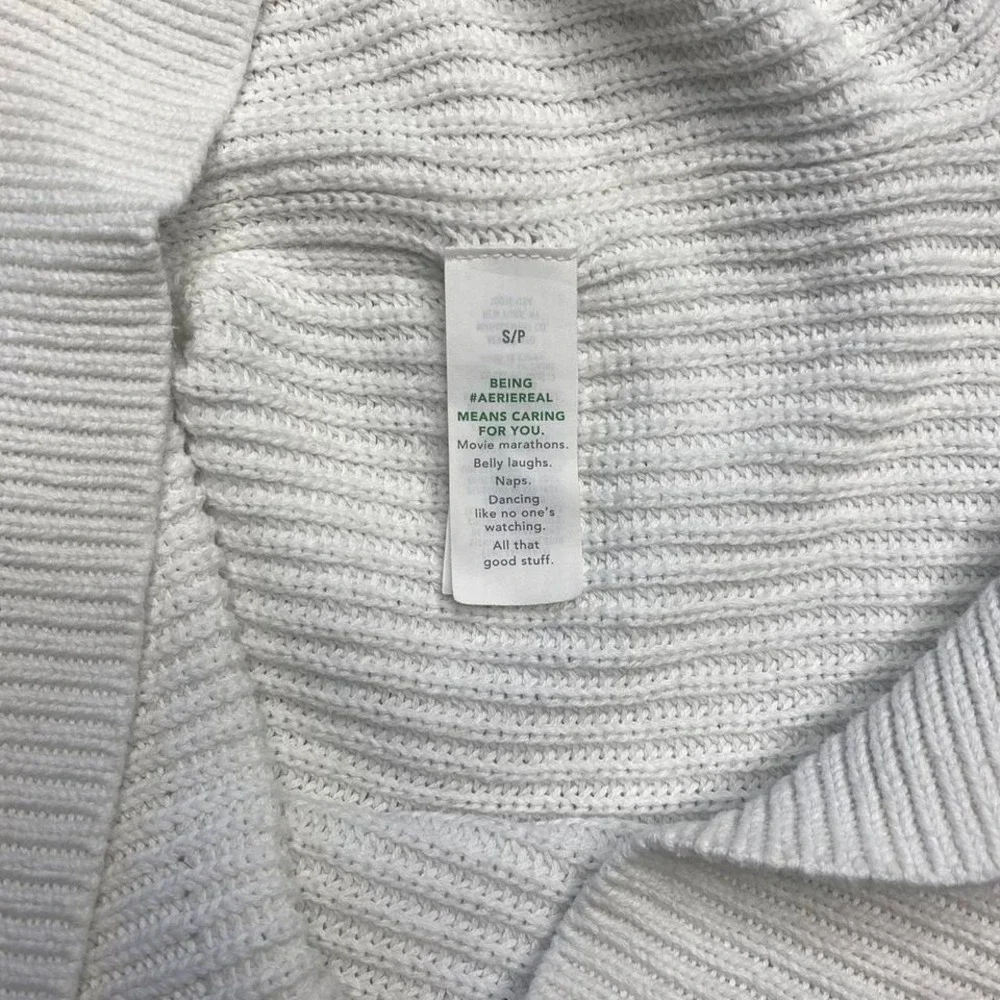 Aerie Oversized White‎ Knit Sweater with Roll-Up Sleeves